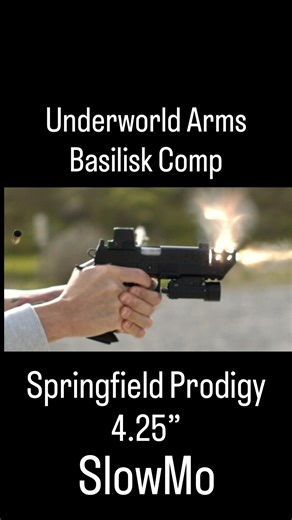 Nick Chen on Instagram: "Filmed the @underworld_arms Basilisk comp on my Springfield Prodigy. It helped reduce the muzzle climb. Using 115Gr @supervel ammo. #slowmoguntography #highspeedchenanigans"