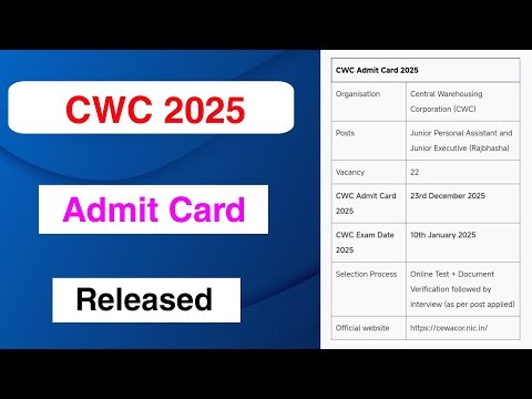CWC 2025 Admit Card Released | CWC 2025 Admit Card Out | MDE
