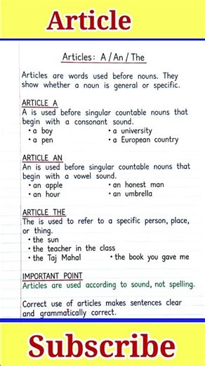 How to use articles correctly? Articles a an the #article #english #shorts