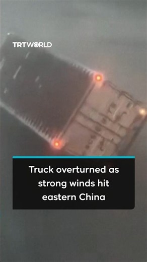 Truck overturned by strong winds as Typhoon Dolphin makes landfall in eastern China