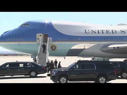 President Donald Trump leaves Las Vegas en route to Arizona for TPUSA event