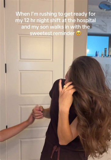 Getting ready for my 12-hour night shift when my son walks in, offers to help me get ready, and tells me I look beautiful. 🥹❤️ I was just trying to survive another night shift, and he reminded me why I do it all. 😭 #NightShiftNurse #BoyMom #MomTok #NurseMom #nightnurse @wearfigs