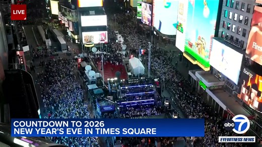 Live stream from New Year's Eve celebrations in Times Square as we countdown to 2026. Some camera shots from Countdown Entertainment / Times Square Alliance and Dick Clark Productions. | ABC7NY