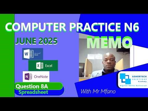 N6 Computer Practice June 2025 Spreadsheet (MS Excel) | Past Exam Question 8A | Part 1