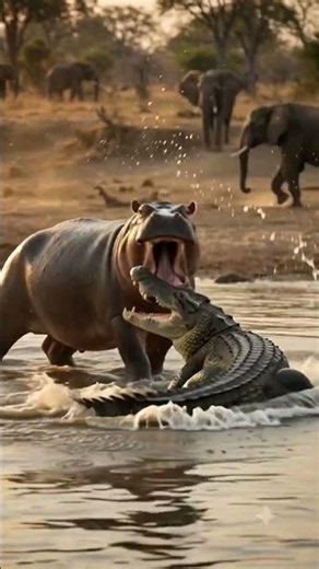Giant Crocodile vs Hippo 🐊🦛 | The Ultimate River Survival Battle! #Shorts