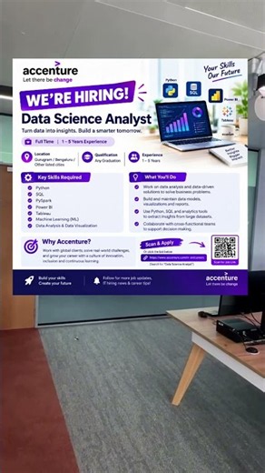 Accenture Hiring Data Science Analyst | Python, SQL, Power BI Jobs | 1–5 Years Experience | Applynow