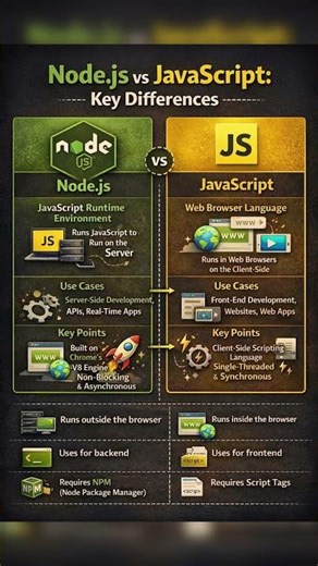 What is the difference between Nodejs and javascript? #nodejs #javascript #node #shorts