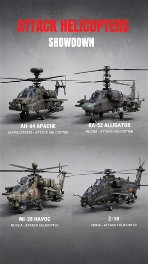 Attack Helicopters Showdown: AH-64 Apache vs. Ka-52 vs. Mi-28 vs. Z-10