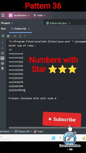 👉 Java Pattern Program 🔥 Number Pattern in 10 Sec | Coding Shorts #shorts #coding #learnwithrehan