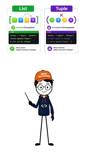 🐍 List vs Tuple in Python 🔥 Python mein List aur Tuple ka difference kya hai? Kab List use karni chahiye aur kab Tuple? Simple example ke sath samjho! 🚀 #Python #ListVsTuple #PythonProgramming #LearnPython #Coding