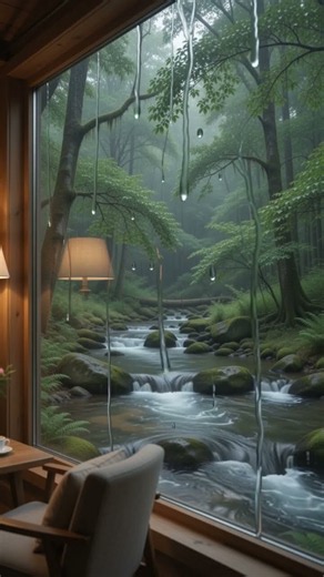 🌊 Forest Stream & Rainy Window 🌧️ | Relaxing Rain & Water Sounds