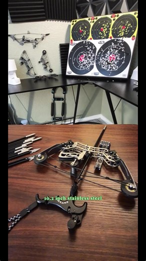 10.2-inch stainless steel mini composite bow, small arrows, suitable for beginner archery practice, entertainment and fun gift, mini bow archery set