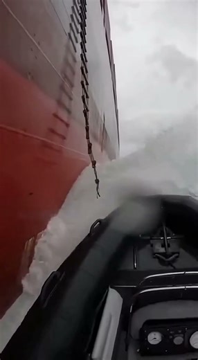 RIB Fights Massive Waves Beside Cargo Ship 😱