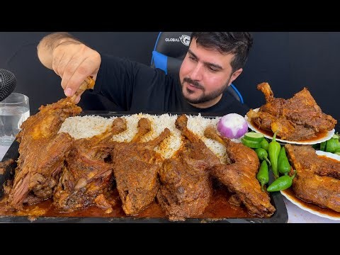 ASMR Eating spicy chicken legs curry with rice raw onion green salad real mukbang no talking