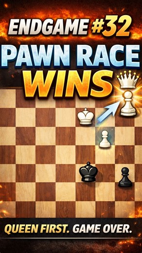 B4BIBIN on Instagram: "PAWN RACE VICTORY⚡ One tempo. One check. One queen. This endgame is decided before you even realize it. Pawn endgames are pure calculation. White ignores everything, pushes at the right moment, and promotes with check to win the race. Lesson: in pawn races, tempo is everything. Save this if you want to improve your endgames ♟️ #chess #checkmate #reels"