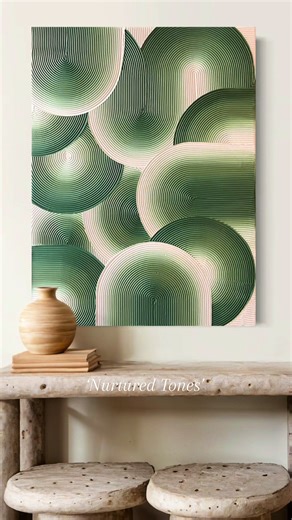 10 hours of creating this stunning commission piece in 60 seconds💚 Design: ‘Nurtured Tones’ Size: 30” x 40” Colors: Customized color palette . . #customart #texturedpainting #plasterart #plaster #minimalart #arttok #modernart #contemporaryart #texturedart #trending #explore #viral #ombre