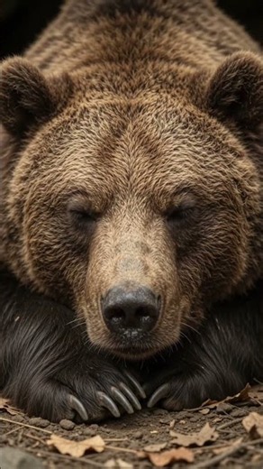 Sleepy Giant: A Brown Bear Resting in Its Cave