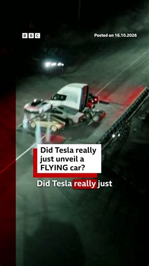A new Tesla car, which can reportedly hover and turn in mid-air using thrusters, has been unveiled in Texas. #Tesla #ElonMusk #BBCNews
