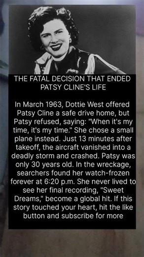 Patsy Cline died in a plane crash in 1963 after refusing a safe ride.#ytshorts
