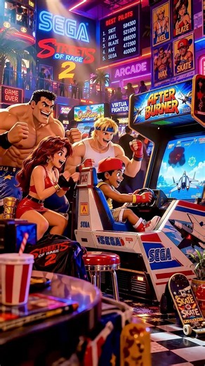 The Streets of Rage 2 crew is playing After Burner at the arcade! 🕹️🔥
