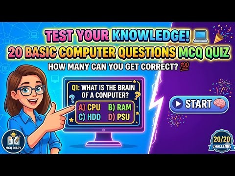 Test your tech knowledge! 20 Basic Computer MCQs to challenge your brain. 🧠✨"