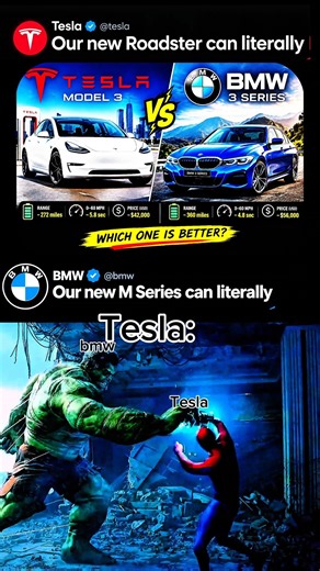 🚗 Tesla Model 3 vs BMW 3 Series 🔥 Which Car Wins? 🤔 #Tesla #BMW