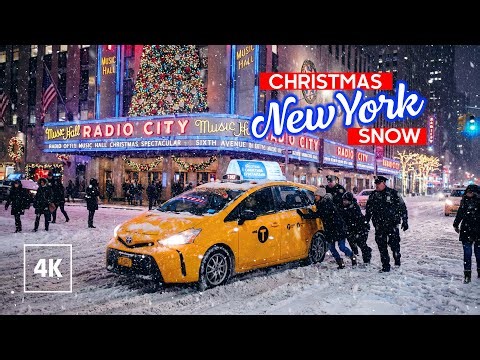 Magical NYC Christmas Snowfall Night Walk 4K