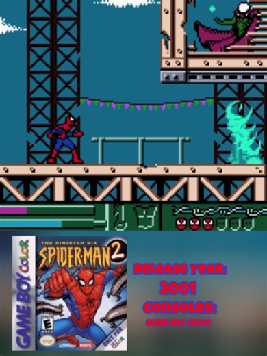 Spider-Man 2: The Sinister Six Game Boy Color Gameplay - Mysterio Boss Fight! #fyp #spiderman #spiderman2 #gameboycolor #gameboy#tiktokgrowthchallenge Spider-Man 2: The Sinister Six released in 2001 for the Game Boy Color! It is the sequel to Spider-Man (2000)! Mysterio is the first boss fight of the game!