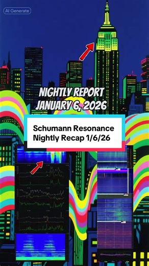 Schumann Resonance Nightly Report January 6, 2026 8:00 PM New York Tonight’s resonance field is anything but quiet. The spectrogram shows sustained intensity with multiple white-out zones earlier today, and even now the system is still ringing from that activity. This isn’t chaotic noise — this is a charged atmosphere, the kind that signals deep electromagnetic movement and emotional release cycles at the same time. Amplitude climbed steadily through the day and peaked in several strong waves. Y