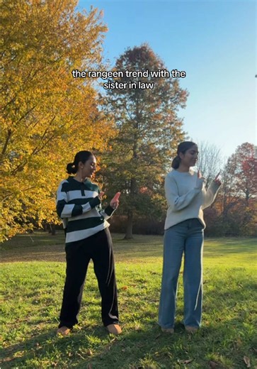 Had to try this trend with @Bhawna heheh this is song is crazy! Also, the colours in our backyard is so beautiful right now🍂🍁 #trend #dance #rangeen #dancetrend #sisterinlaw