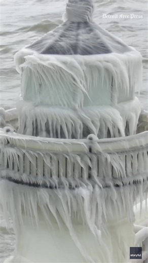 A winter storm transformed a Michigan lighthouse into a breathtaking frozen landmark. | Detroit Free Press