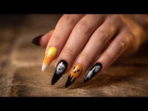 Beginner Nail Tutorial - Cute Acrylic Cady Corn Halloween Nail Design