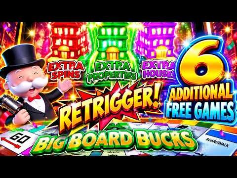 RETRIGGER! 🎰 12 FREE GAMES + BIG BOARD BUCKS on High Limit MONOPOLY!