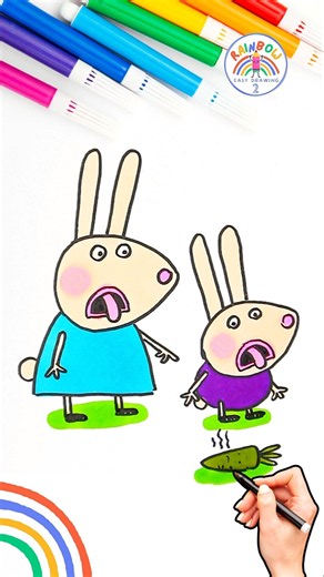 Peppa Rebecca Rabbit Drawing | Draw Rebecca and Richard Rabbit Simple 🌈🐽 #peppapig #forkids #kids
