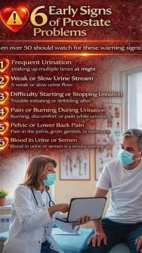 6 early signs of prostate problem ; men over 50 pay attention . See description for more details.