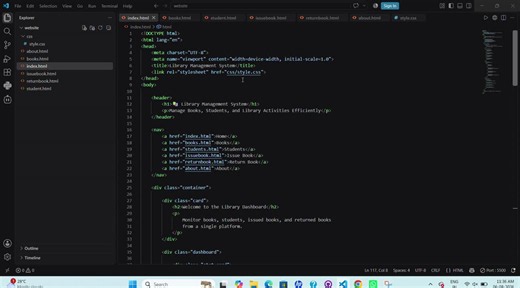 #webdevelopment #html #css #frontenddevelopment #librarymanagementsystem #studentproject #engineeringstudent #learningbydoing #technology #portfolioproject | Divyasree R R