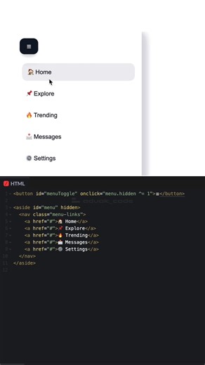 Sidebar Toggle Menu in HTML CSS 🔥