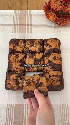 audrey bakes on Instagram: "Super Fudgy Brookies 🍪🍫 (Recipe makes an 8x8 pan) Cookie dough: ¼ cup (56g) unsalted butter, melted & slightly cooled ⅓ cup (65g) brown sugar, packed 2 tbsp (25g) granulated sugar 1 egg yolk, room temp 1 tsp vanilla ¼ tsp salt ⅛ tsp baking powder ½ cup (63g) all-purpose flour 1 tsp cornstarch ½ cup chocolate chips Brownie Batter: 10 tbsp (140g) melted unsalted butter 1 cup (200g) granulated sugar ¼ cup (50g) brown sugar, packed 2 eggs, room temp 1 tsp vanilla extrac
