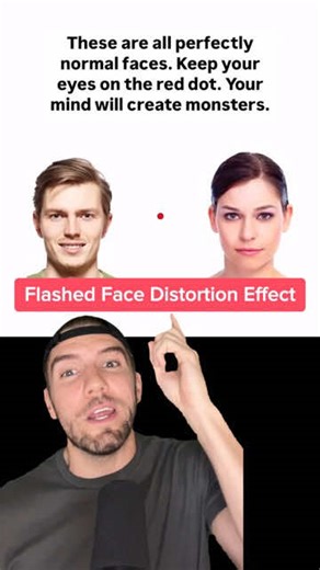 The flashed face distortion effect occurs when two faces are rapidly alternated while you fixate on a central point. Do you see it? #interesting #facts #opticalillusion #demonface #science