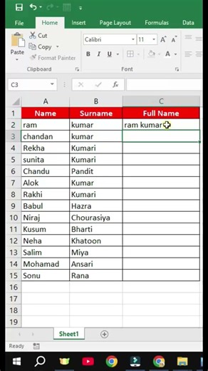 Flash Fill -Full Name - Excel tips & Tricks from @shashicomputeracademy