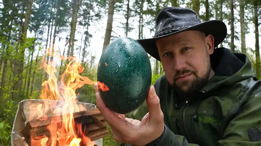 Unusual cooking: Alien egg prepared in the woods