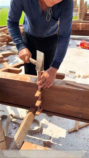 Traditional wooden house mortise and tenon joint assembly process