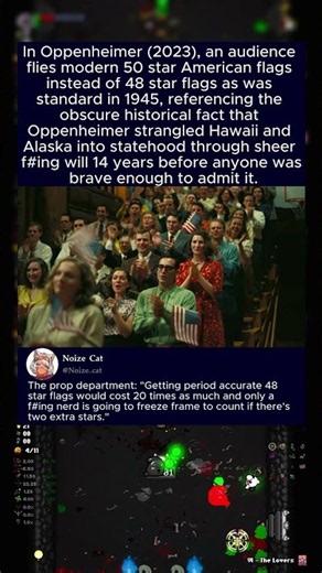 In Oppenheimer (2023), an audience flies modern 50 star American flags instead of 48 star flags