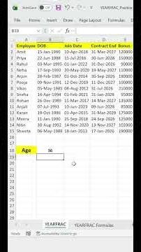 How to Calculate Age in Excel Using YEARFRAC Formula #shorts #excel