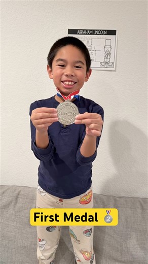 Very happy with his very first Medal #medal #kumon
