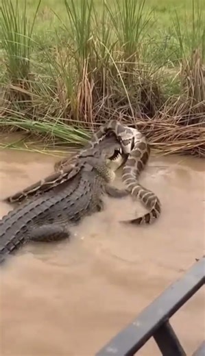 Unbelievable Predator Battle: Python Coils Around Crocodile’s Head