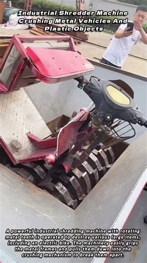Industrial Shredder Machine Crushing Metal Vehicles And Plastic Objects