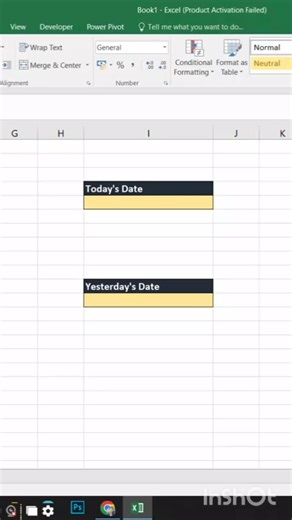 Current date and yesterday's date in excel. #excel #exceltips #tiktok