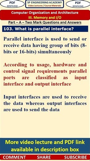 103CO3 Computer Organization Part A Questions What is parallel interface