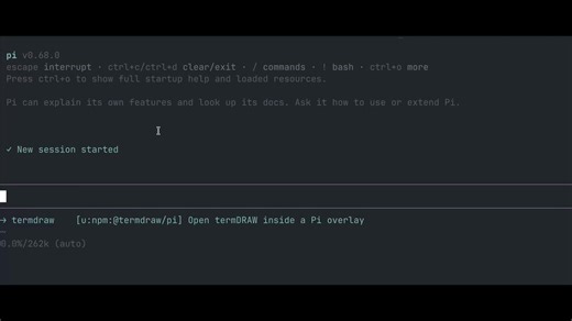 Introducing termDRAW!It's a terminal-native illustrator for making agent-friendly ASCII + unicode diagrams.Prompt more design intent than w/ words, use fewer tokens than screenshots. Works over SSH.Use it on the CLI or as a Pi extension